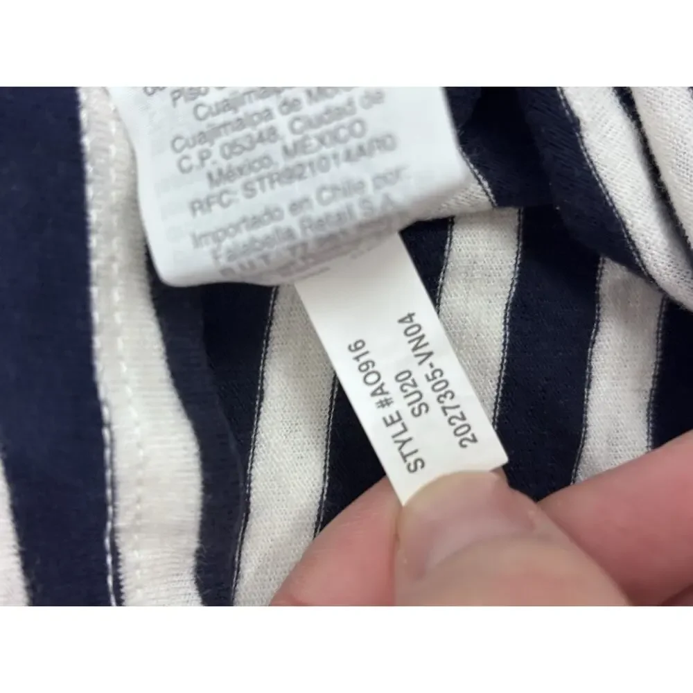 J.Crew Navy Blue White Striped Cotton-blend V-Neck Tank Top XS Coastal Preppy